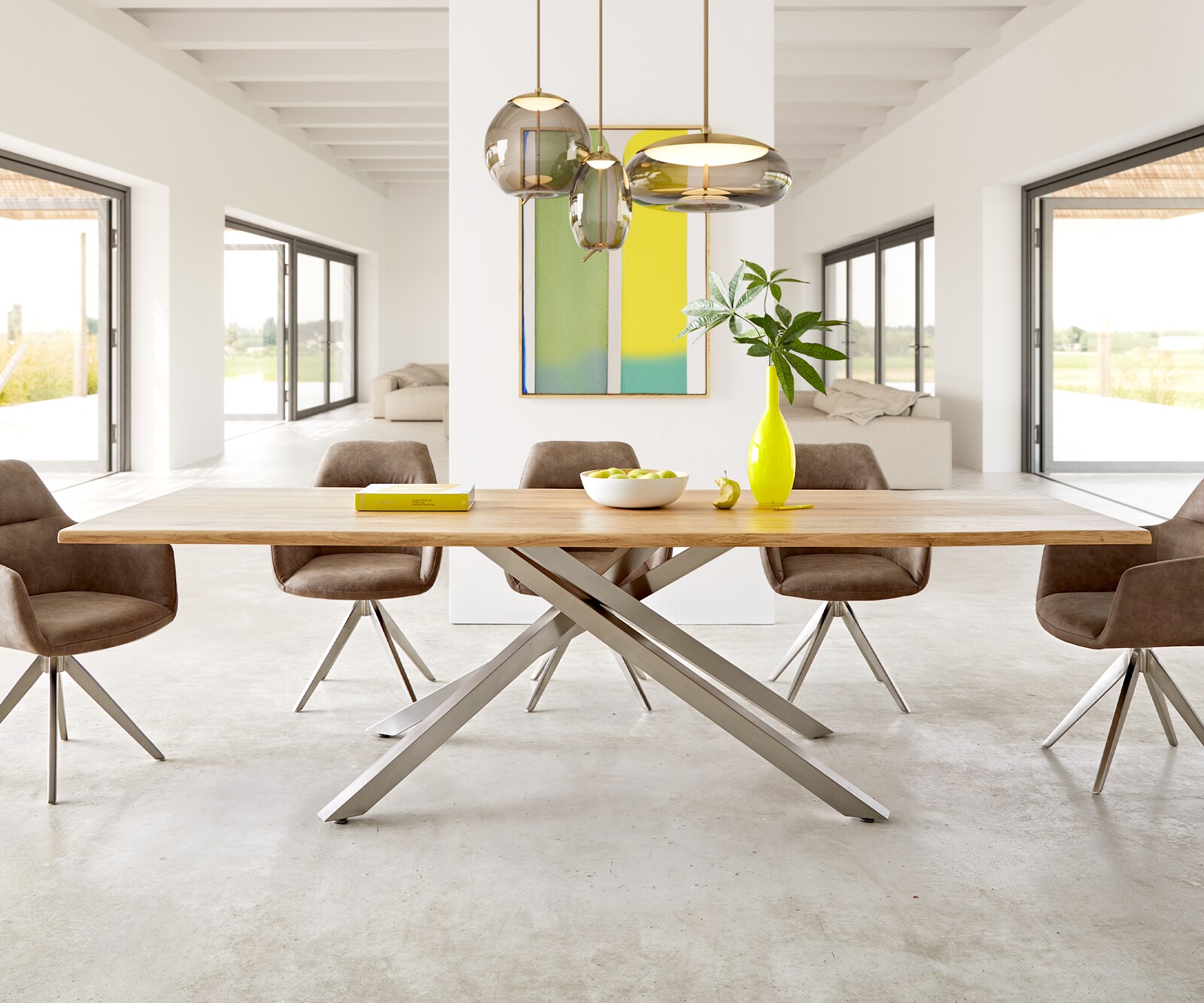 Eettafel Edge 260x100x2,5-3 eiken natuur kruisframe rechthoek roestvrij staal  Live-Edge 2