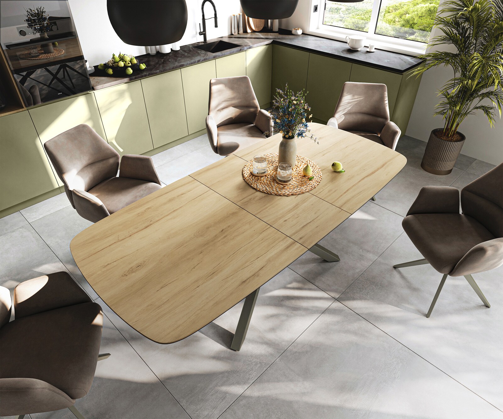 Eettafel Edge Boot 180-220x100 cm Keramiek Laminam® Sabbia Eichefarbig kruisonderstel Rechthoek Effectafwerking Titan uitschuifbaar 4