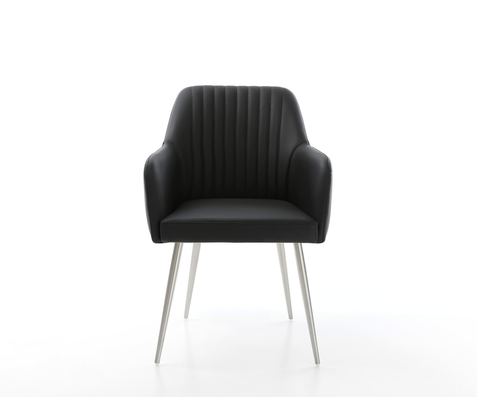 Eetkamerstoel Greg-Flex echt leer zwart 4-poot conisch roestvrij staal pocketveer kern 2