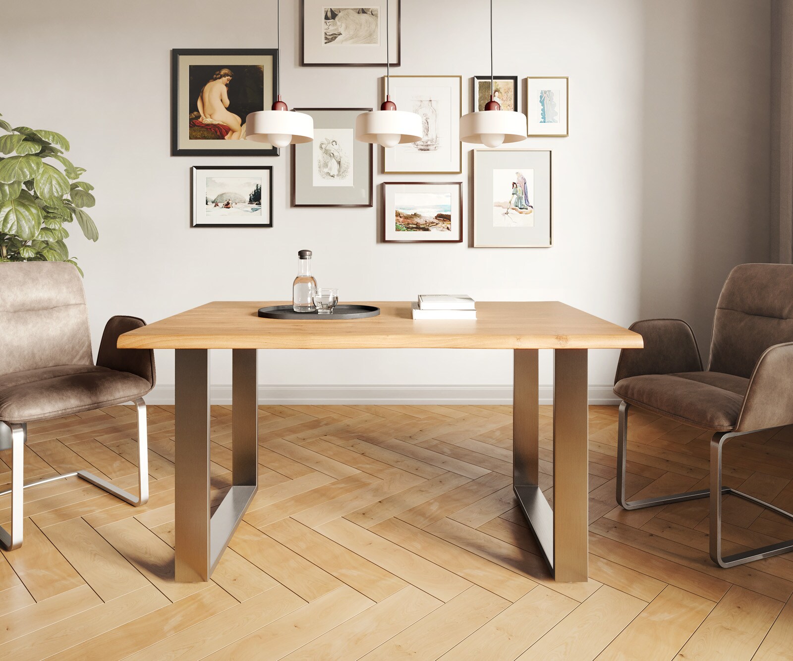 Eettafel Edge 140x90 acacia natuur roestvrijstaal smal Live-Edge 1