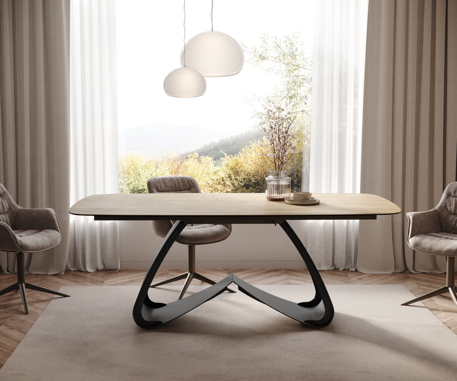 Eettafel Edge Boot 200x100 keramiek  Laminam® Sabbia Eichefarbig W-frame metaal zwart 2