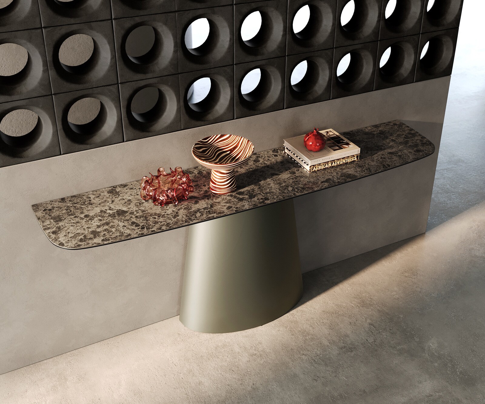Consoletafel Edge Bootvorm 180x40 cm Keramiek Emperador Extra Lucidato Dunkelbraun Conos Metaal Effektfinish Titan 2