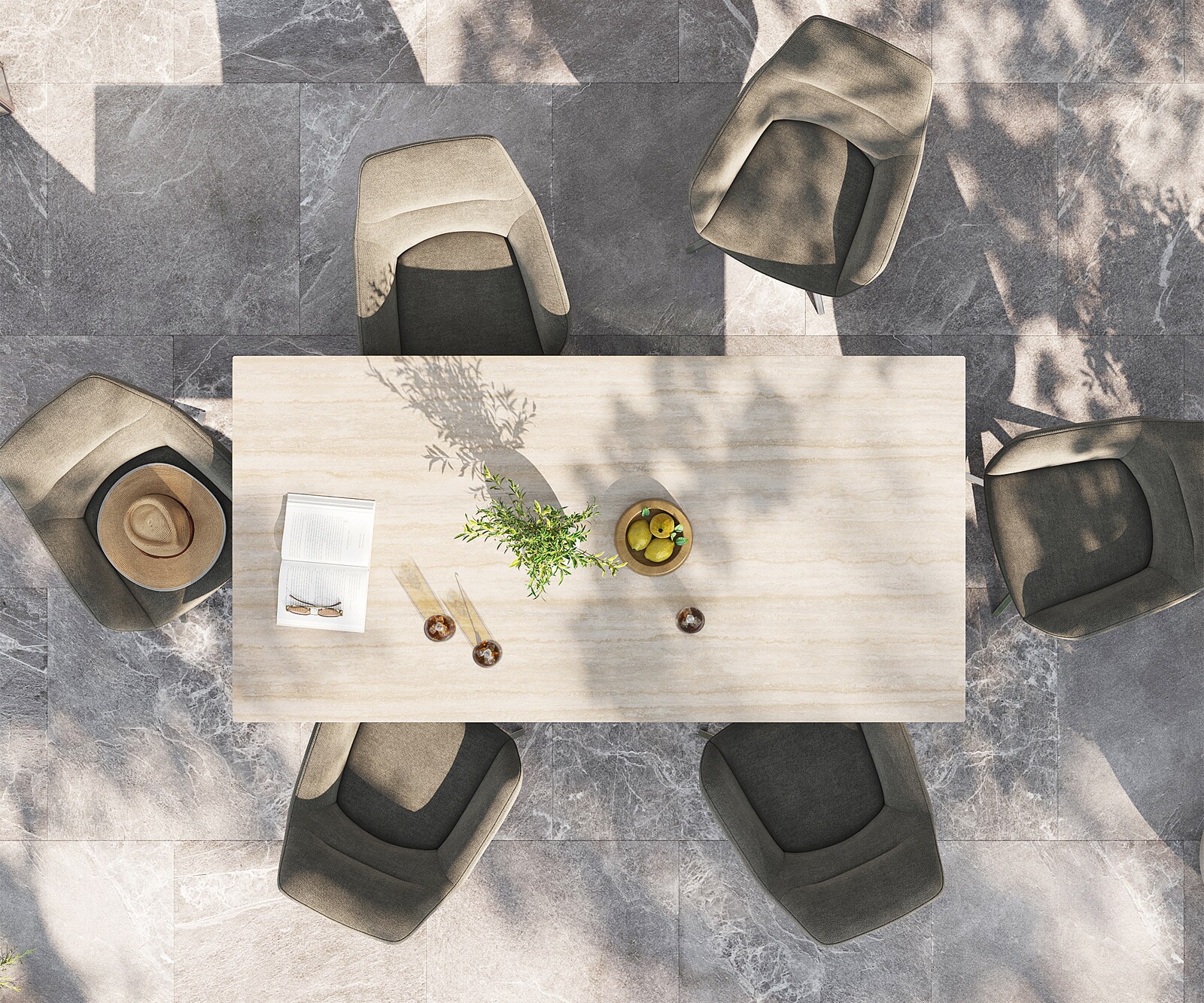 Outdoortafel Edge 200x100 cm keramiek Laminam® Travertino Bianco crème-wit kruispoot rechthoekig roestvrij staal 3