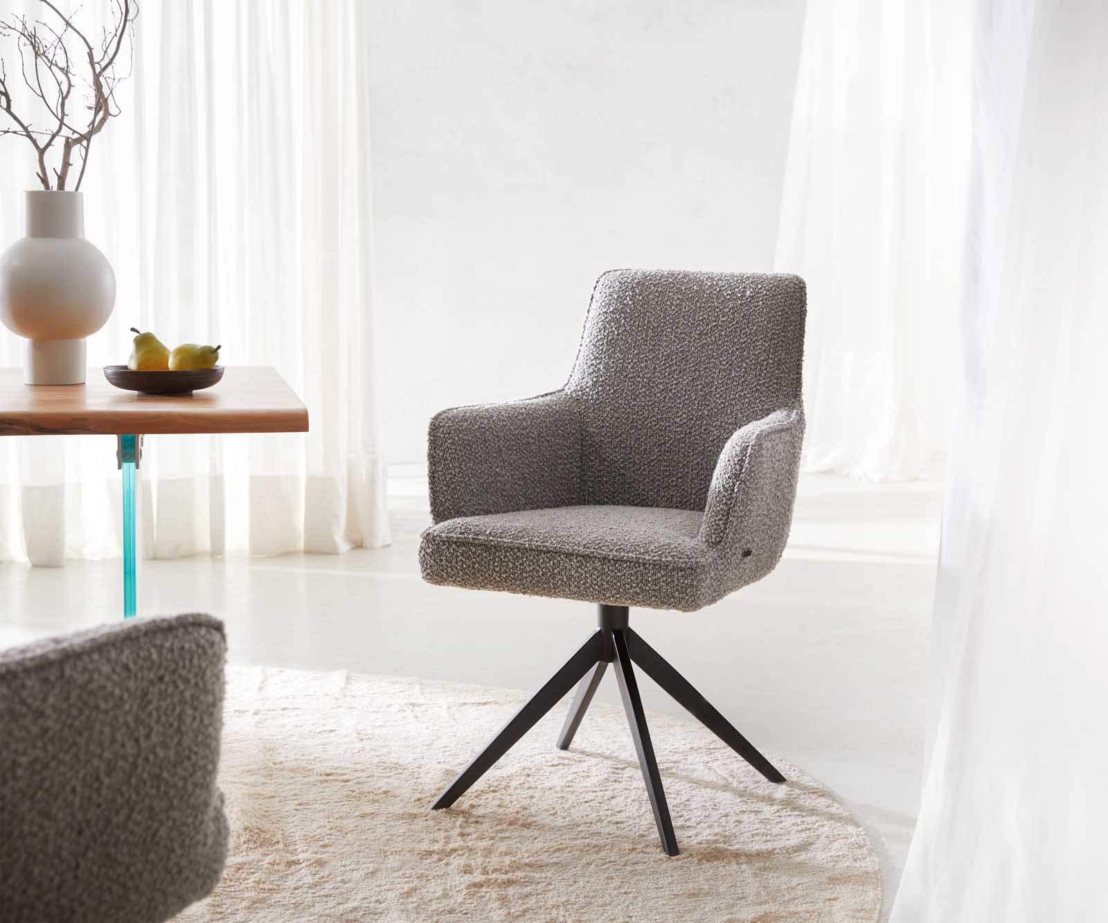 Draaistoel Heira-Flex met armleuning bouclé zilver grijs kruisframe breed zwart 360° draaibaar pocketveer kern Draaistoel Heira-Flex met armleuning bouclé zilver grijs kruisframe breed zwart 360° draaibaar pocketveer kern