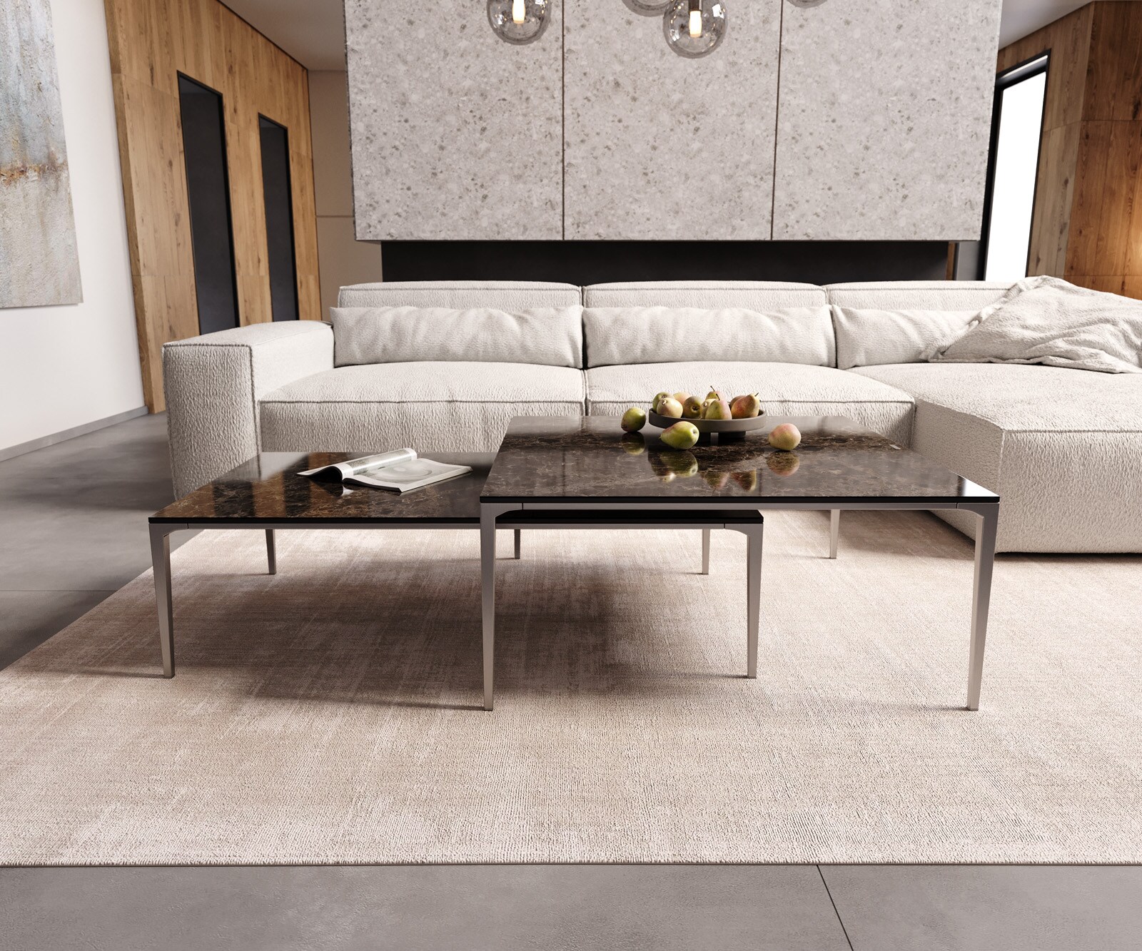 Salontafel Levente 110x60 cm Keramiek Emperador Extra Lucidato Donkerbruin Onderstel roestvrij staal zilver 6