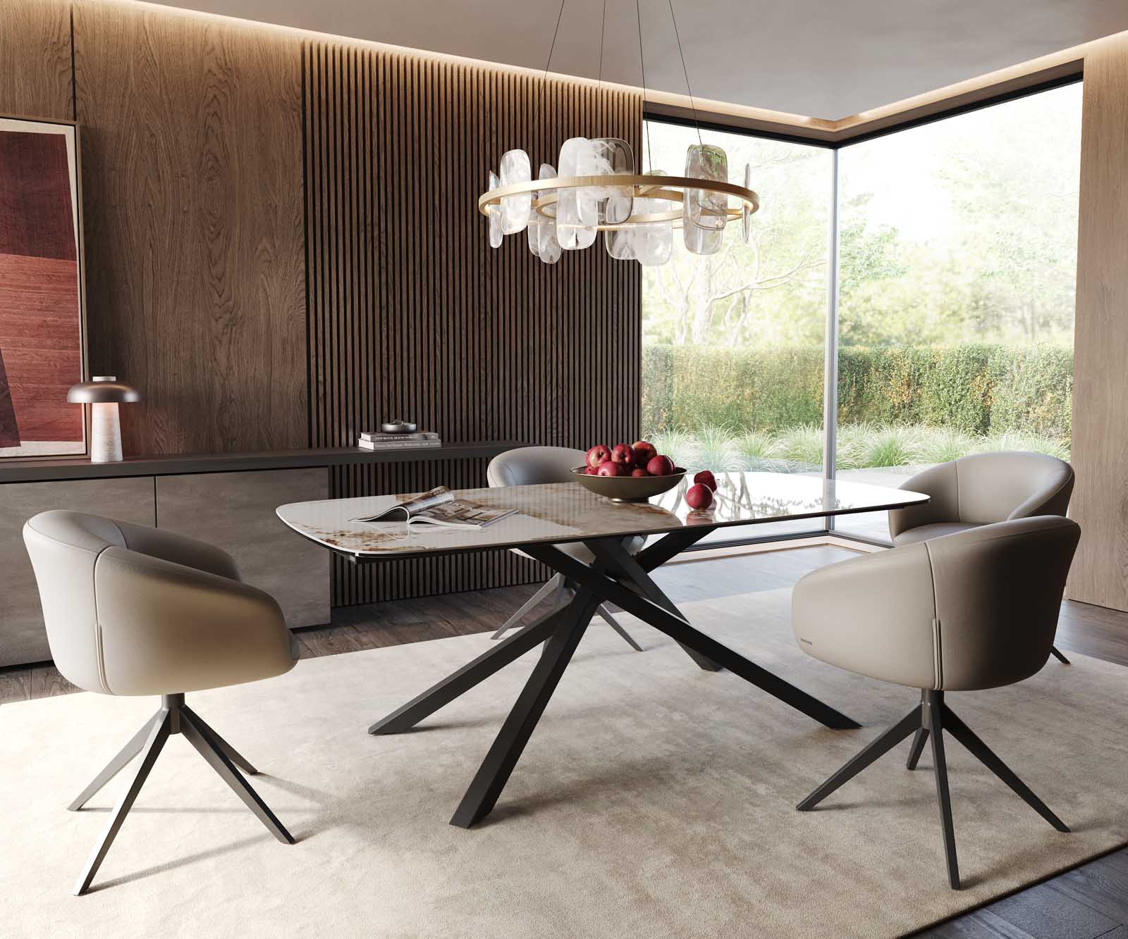 Eetkamertafel Edge Boot 200x100 keramiek Minas Melange wit-beige kruisframe rechthoek zwart 6