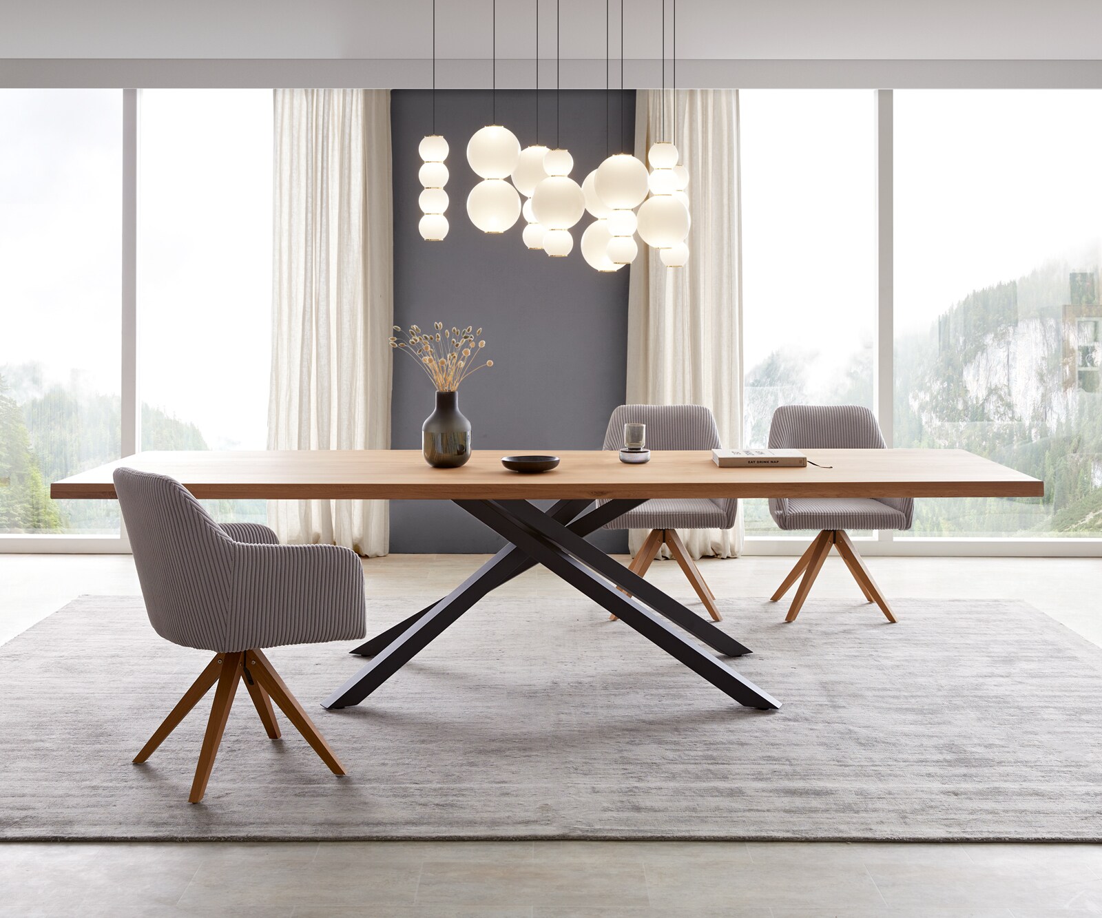 Eettafel Edge 300x100 eiken natuur kruisframe rechthoek zwart  Live-Edge 1