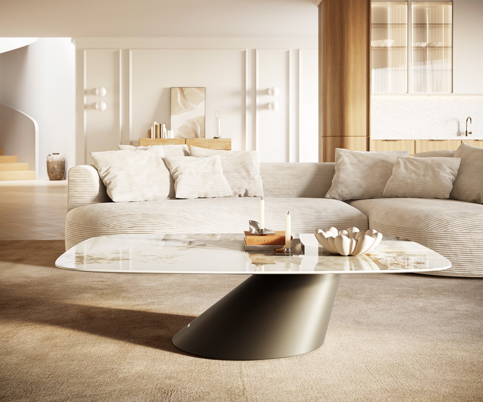 Salontafel Edge Boot 140x80 cm keramiek Minas Melange Conis Metall effectafwerking titaan 2