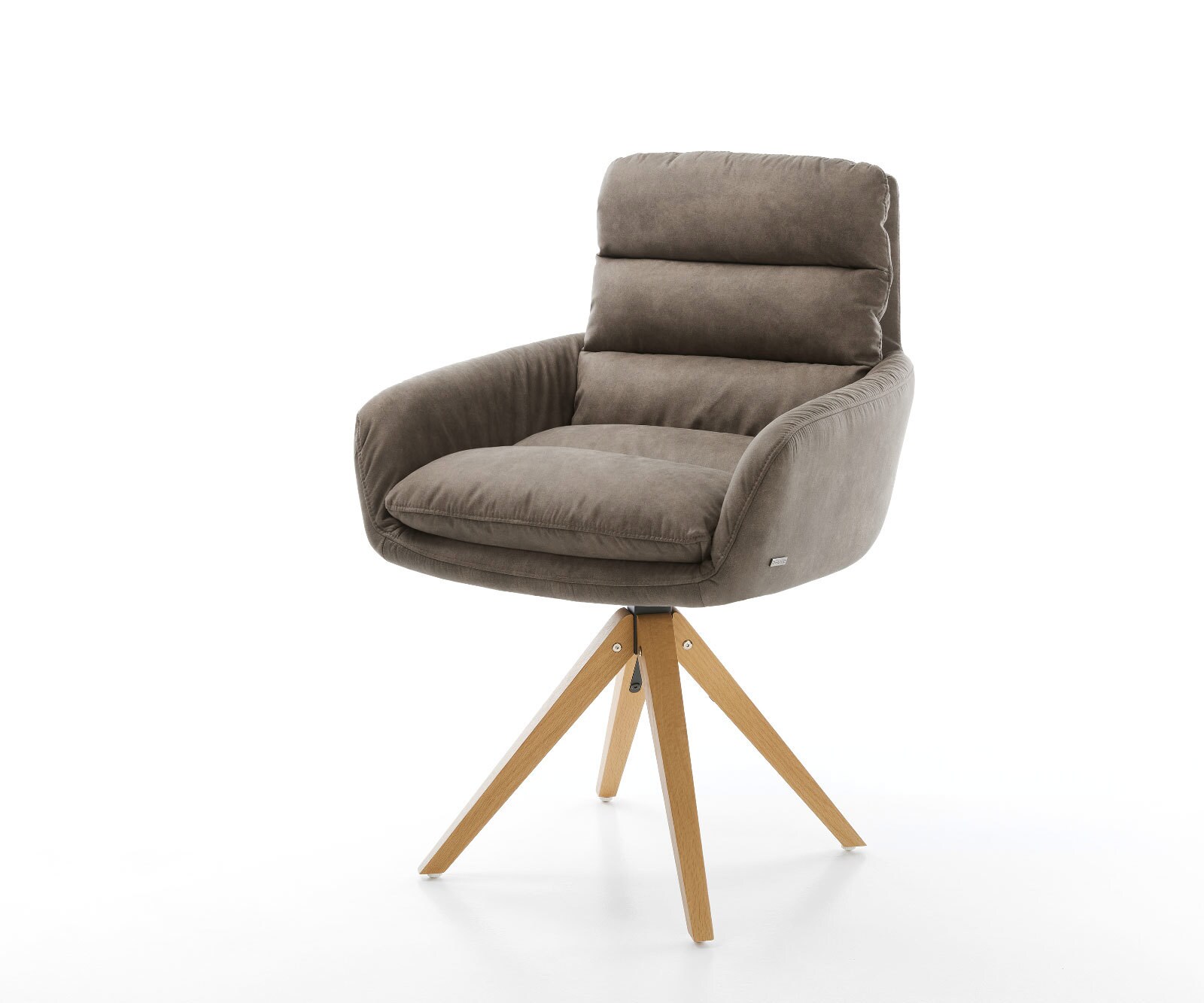 Eetkamerstoel Abelia-Flex met armleuning microvelours taupe vintage houten frame hoekig natuur