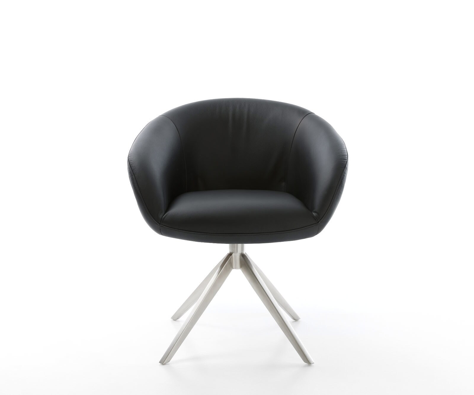 Draaistoel Vinka-Flex met armleuning echt leer zwart kruisframe breed roestvrij staal 360° draaibaar rocker-functie pocketveer kern 1