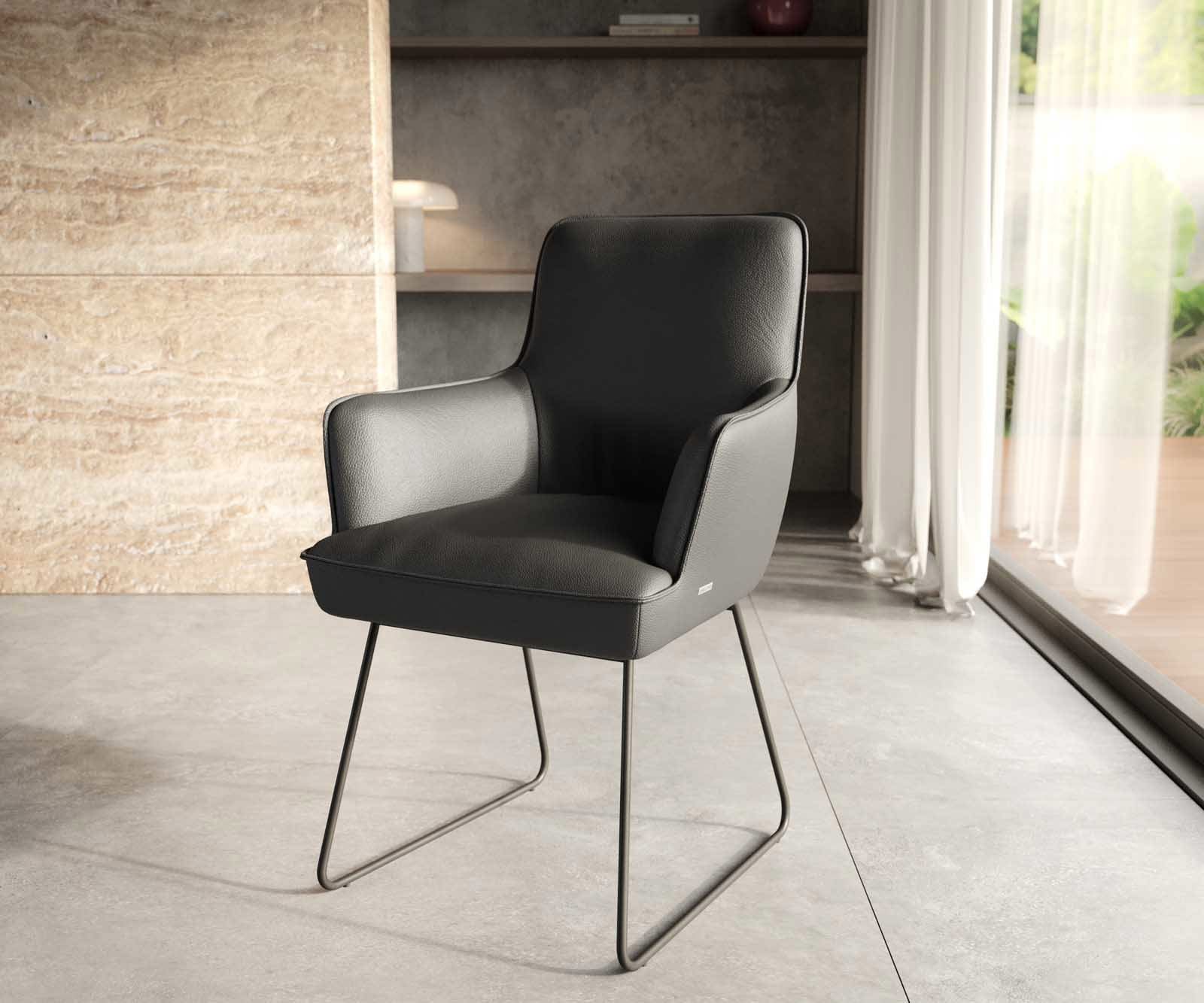 Eetkamerstoel Heira-Flex met armleuning echt leer zwart slipframe zwart pocketveer kern Eetkamerstoel Heira-Flex met armleuning echt leer zwart slipframe zwart pocketveer kern