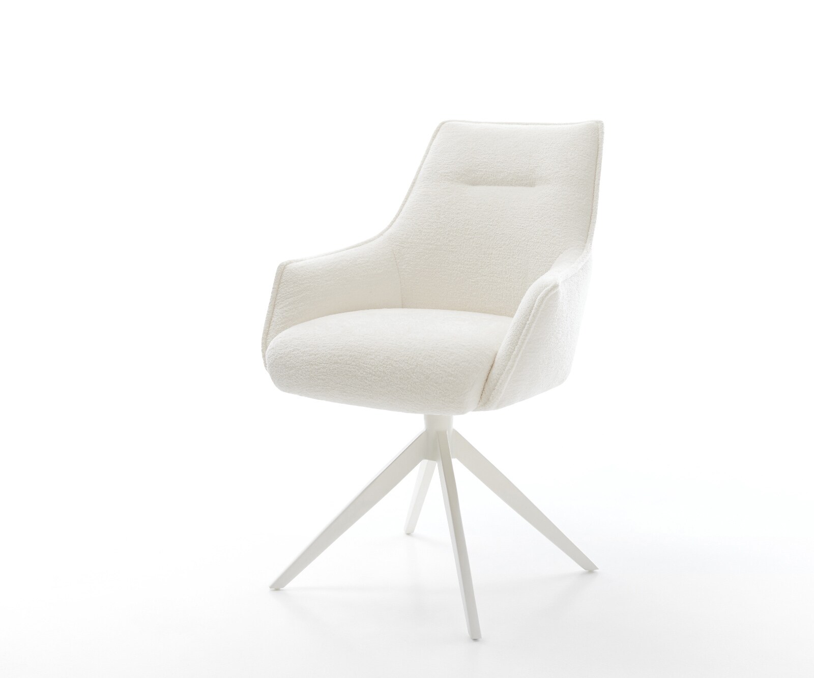 Draaistoel Alja-Flex met armleuning bouclé zacht beige kruisframe breed wit 360° draaibaar rocker-functie pocketveer kern