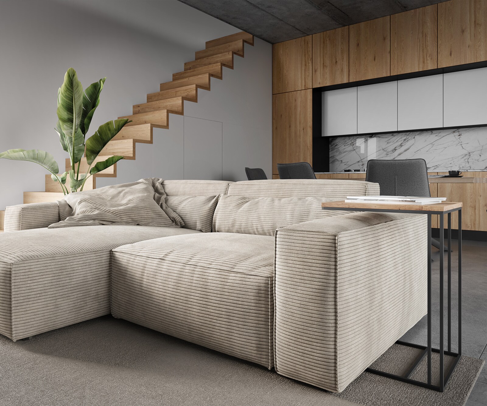 Hoekbank Sirpio 230x155 cm koord beige recamiere variabele 4