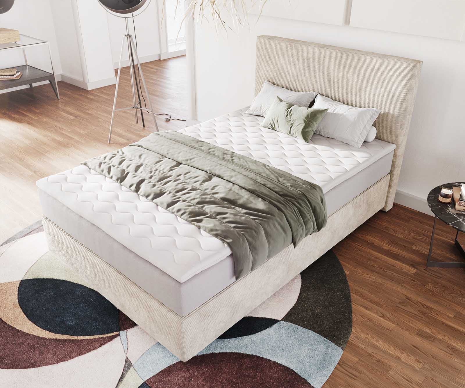 Boxspringbed Dream-Well 120x200 cm Cord Beige met Pocketveringmatras en Topper Visco 3