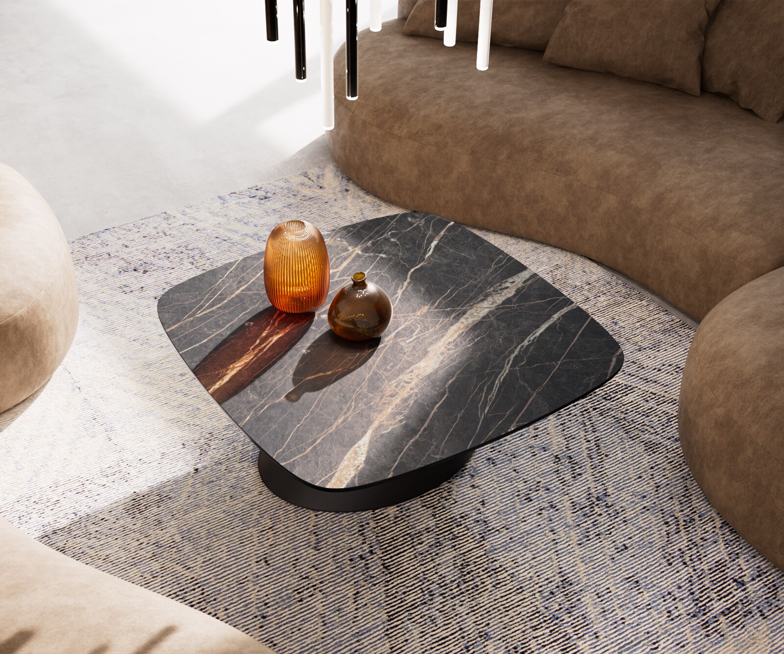 Salontafel Edge Boot 90x90 cm keramiek Laminam® Noir Desir bruin Conis zwart metaal 4