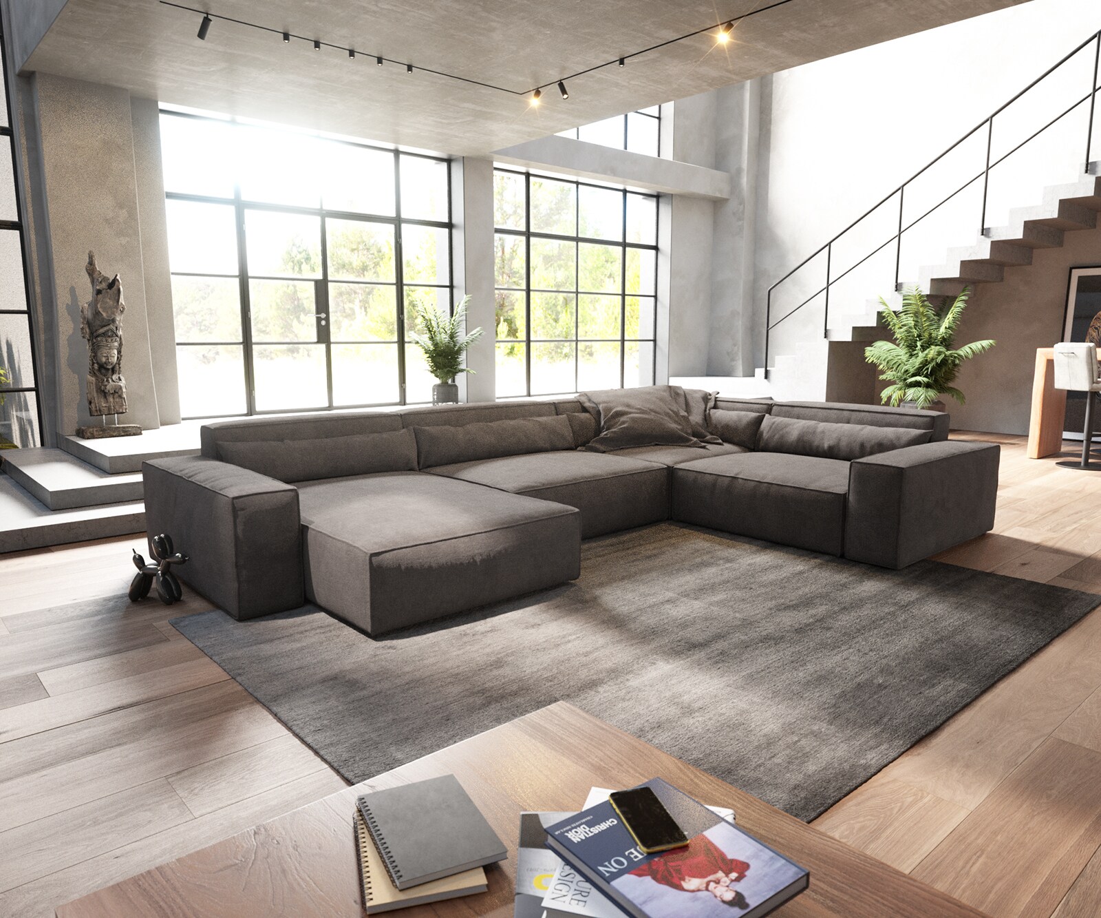 Woonkamerlandschap Sirpio XL 360x260 cm microvezel kaki bruin recamiere variabele
