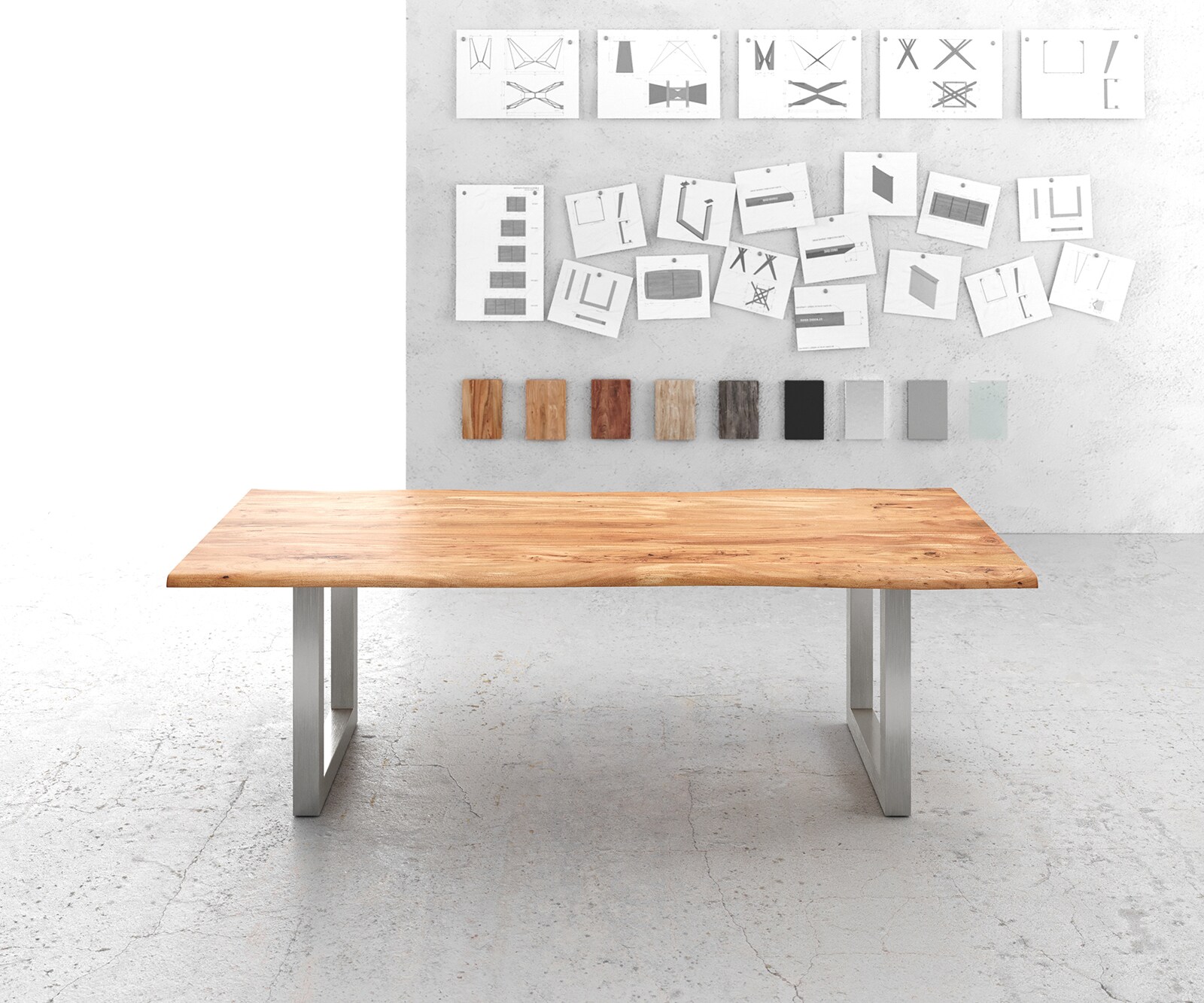 Eettafel Edge 240x100cm acacia natuur roestvrijstaal breed Live-Edge 2