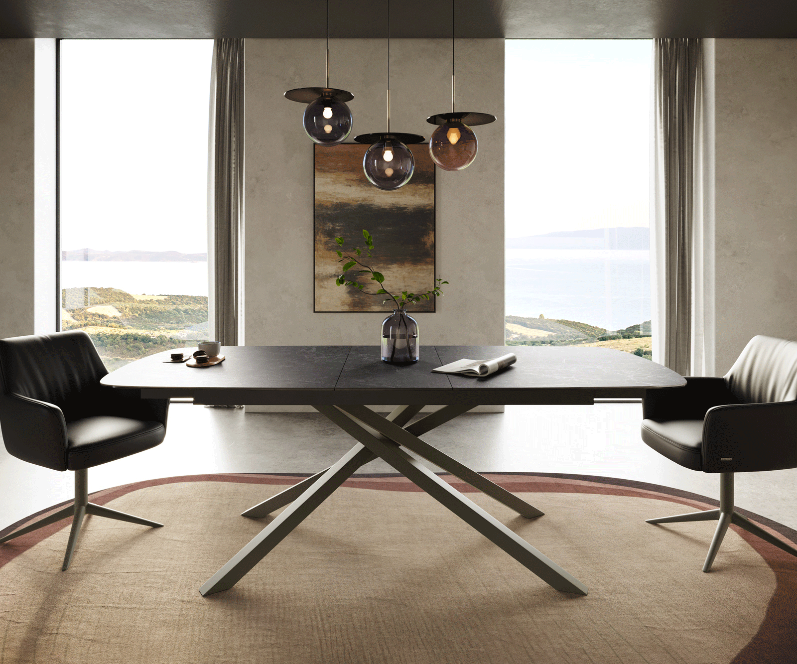 Eettafel Edge Boot 180-220x100 cm Keramiek Laminam® Nero Greco Anthrazit kruisonderstel Rechthoek Effectafwerking Titan uitschuifbaar 2