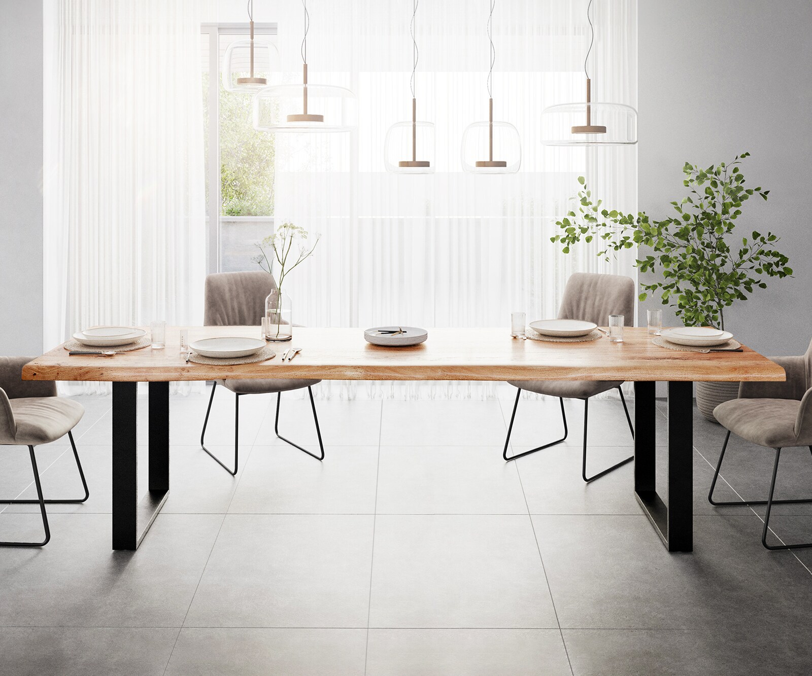 Eettafel Edge 280x100 XL acacia natuur skid  zwart  Live-Edge 2