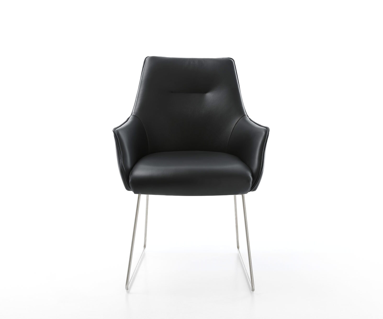 Eetkamerstoel Alja-Flex met armleuning echt leer zwart slipframe roestvrij staal pocketveer kern 1 Eetkamerstoel Alja-Flex met armleuning echt leer zwart slipframe roestvrij staal pocketveer kern 1