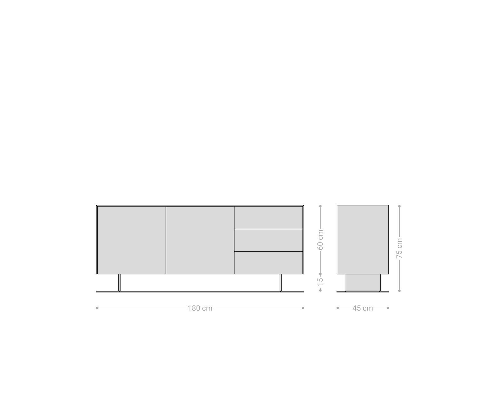 Dressoir Cuor 180 cm Keramiek Laminam® Travertino Bianco Crème-wit 2 Deuren 3 Laden Zwevende voet look Roestvrij staal 7