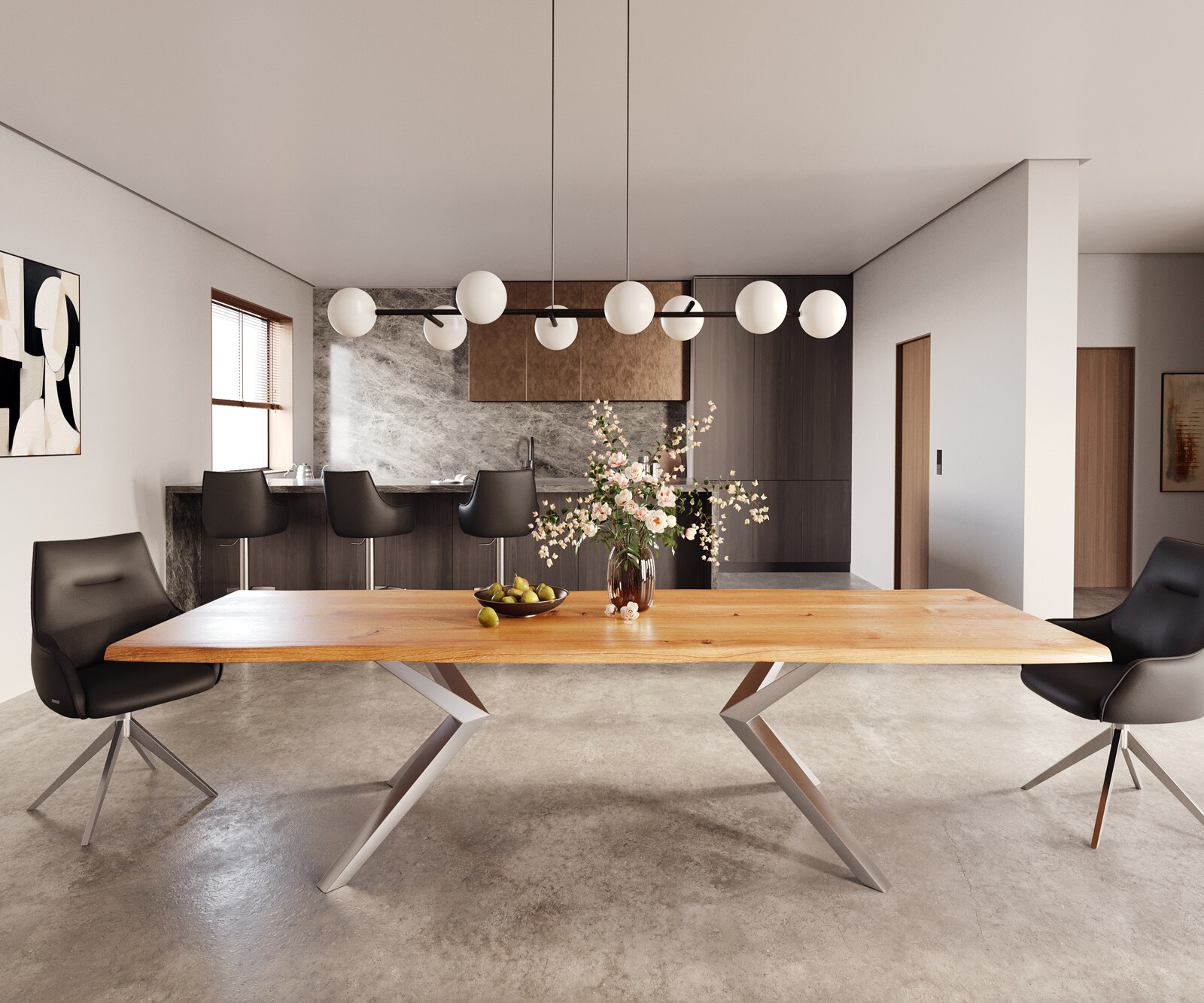Eettafel Edge 300x100x4 eiken natuur Zenthara kantig RVS Live-Edge 1
