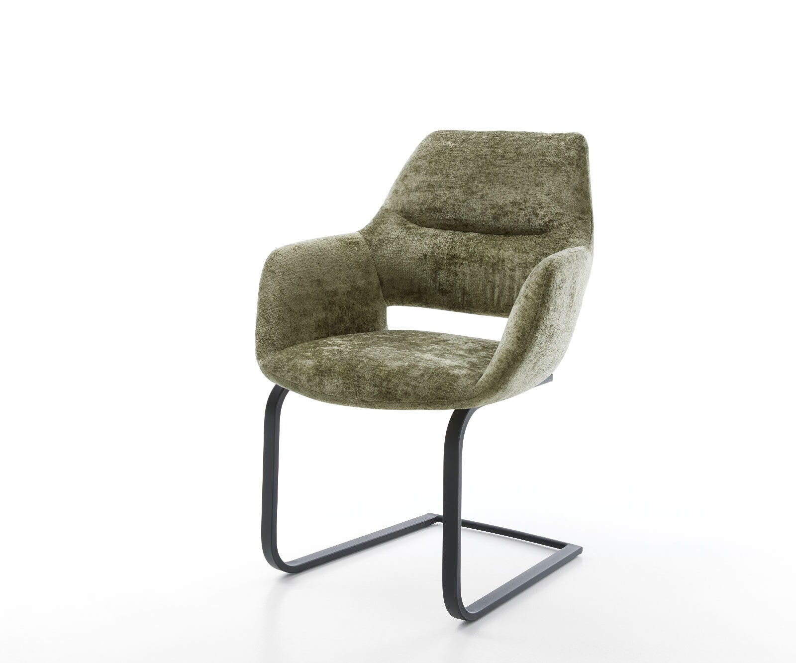 Sledemodel Yago-Flex met armleuning chenille olijfgroen sledemodel vlak zwart pocketveer kern