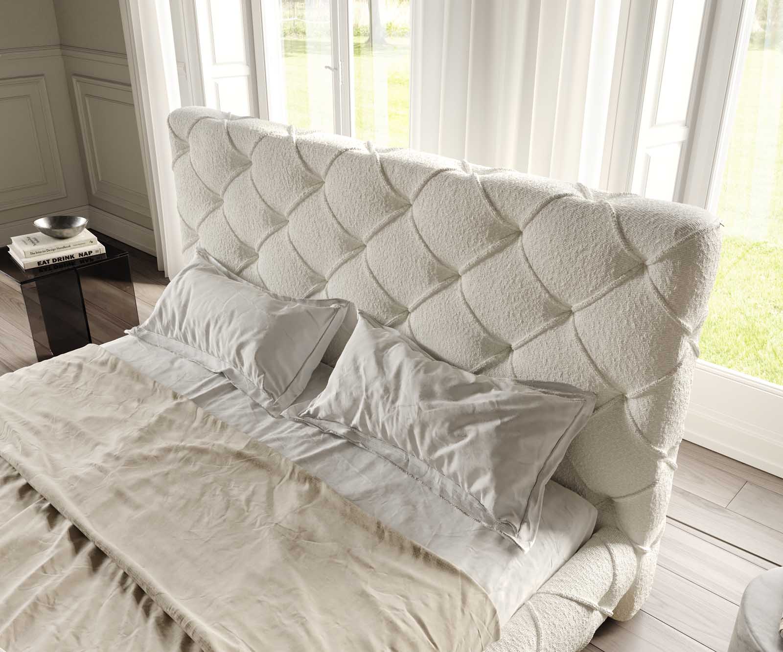 Nayara gestoffeerd bedframe 180x200 cm bouclé crème-wit 5 Nayara gestoffeerd bedframe 180x200 cm bouclé crème-wit 5