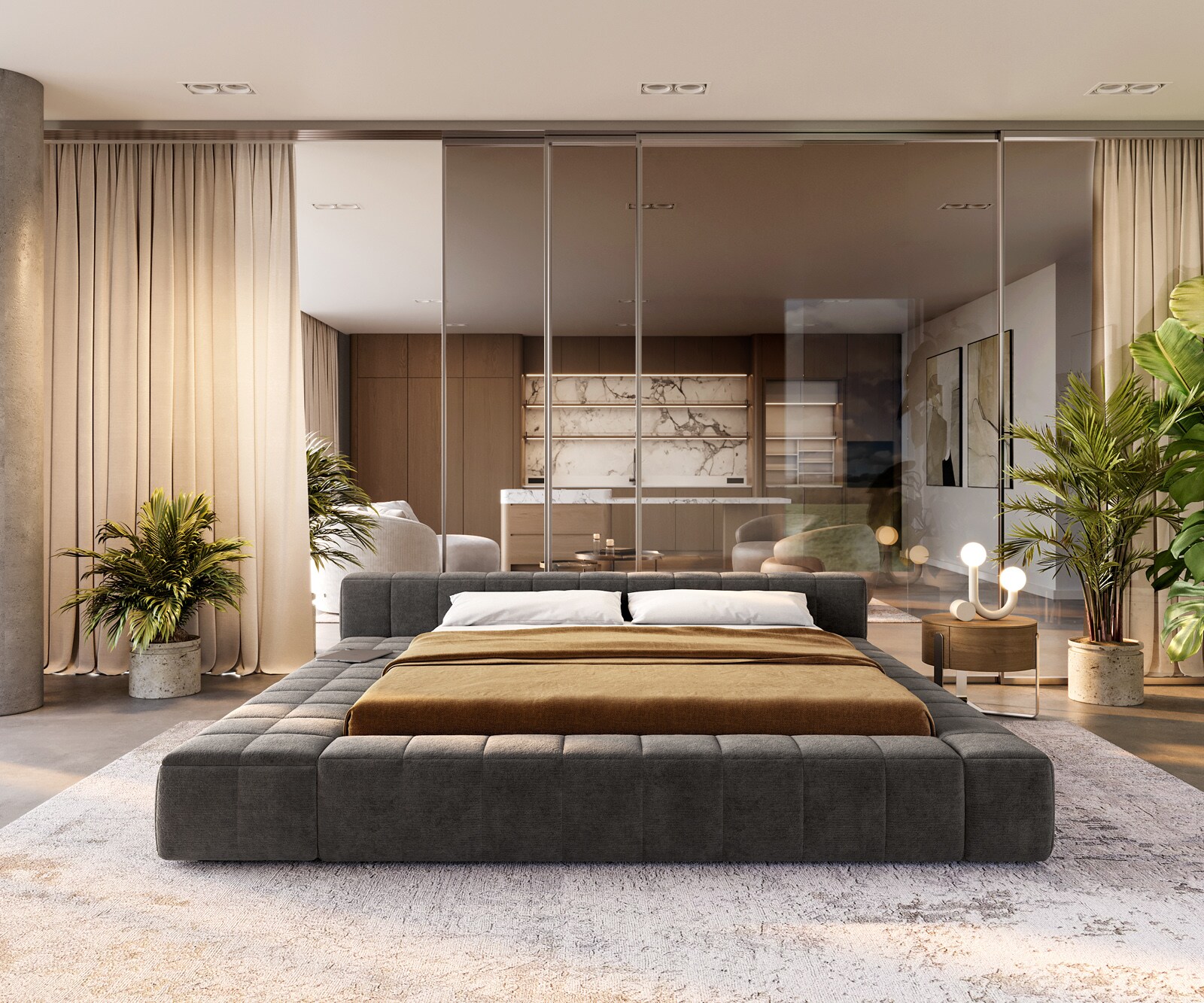 Gestoffeerd bedframe Espazio 180x200 cm bouclé Soft Mud 1