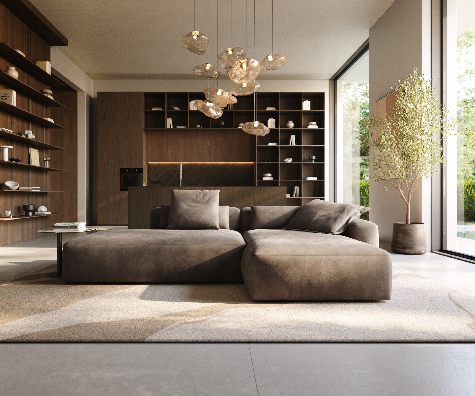 Hoekbank Freestyle 310x200 cm Microvezelmateriaal Taupe Vintage kapnaad 1