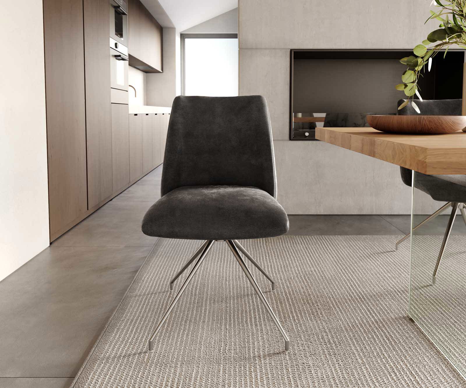 Draaistoel Elso-Flex microvelours antraciet vintage kruisframe conisch roestvrij staal 180° draaibaar pocketveer kern 1 Draaistoel Elso-Flex microvelours antraciet vintage kruisframe conisch roestvrij staal 180° draaibaar pocketveer kern 1