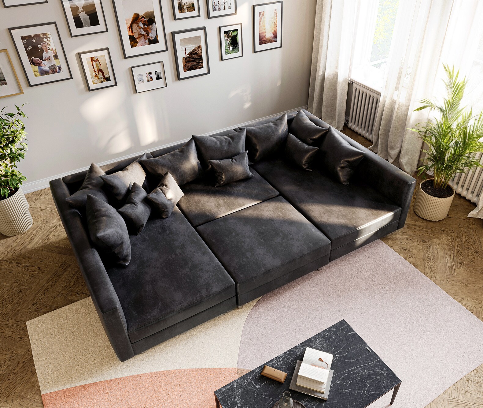 Woonlandschap Clovis antraciet antieke optiek modulaire hocker 4