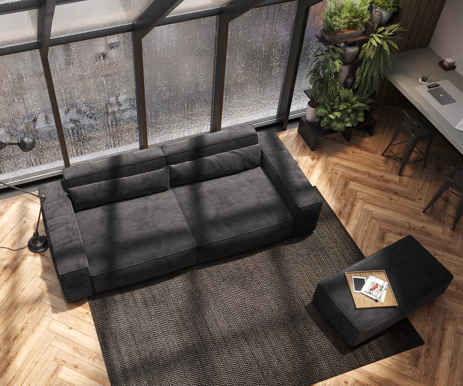 Big-sofa Sirpio XL 270x130 cm microvezel zwart met kruk 3