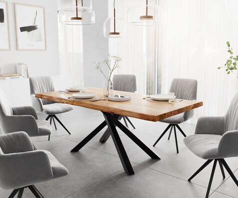 Eettafel Edge 200x100 XL acacia natuur Kreuzframe rechthoek zwart Live-Edge
