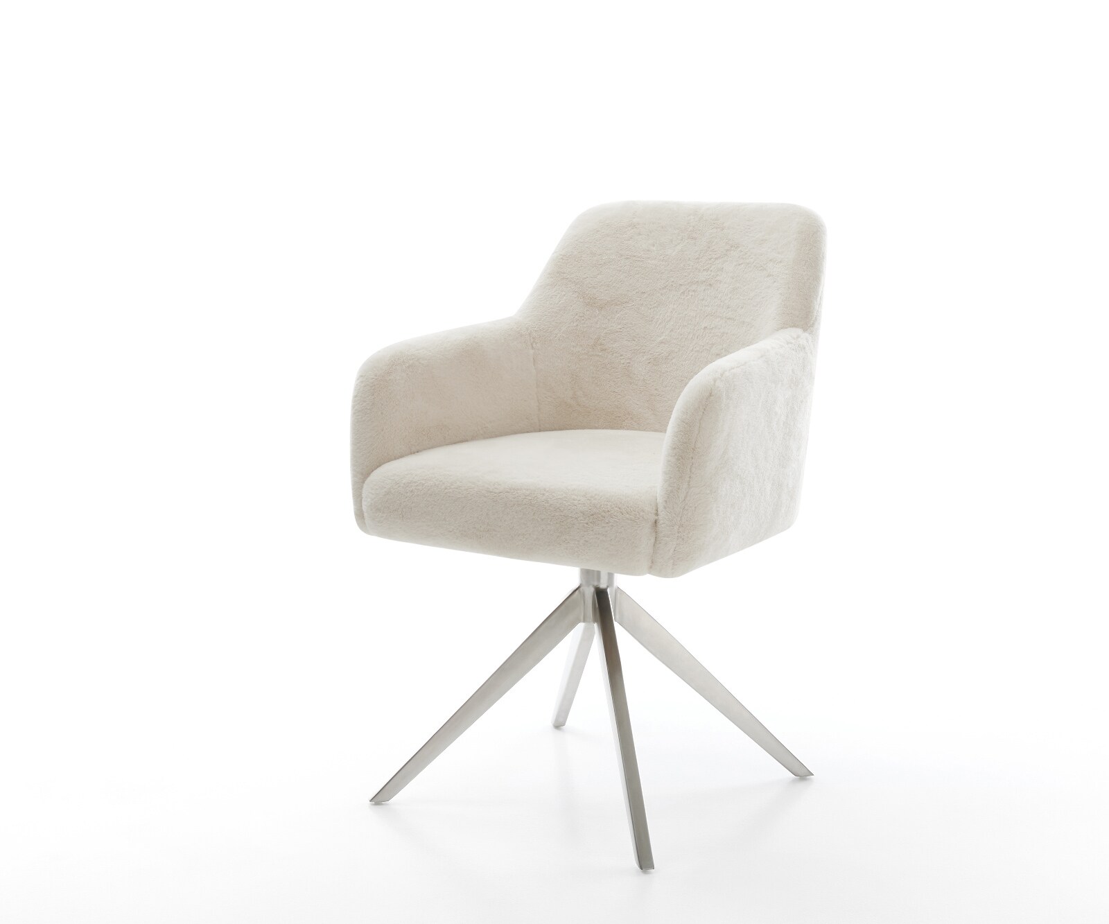 Draaistoel Greg-Flex pluchen crème-wit kruisframe breed roestvrij staal 360° draaibaar rocker-functie pocketveer kern 1