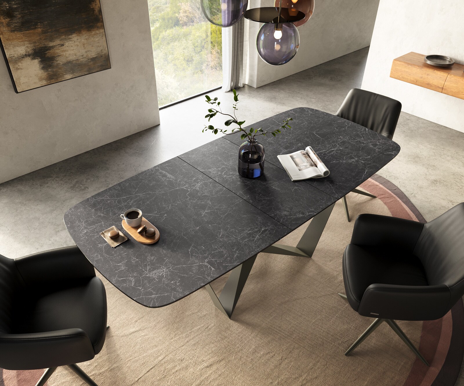 Eettafel Edge Boot 180-220x100 cm Keramiek Laminam® Nero Greco Anthrazit Spider Metaal Effectafwerking Titan uitschuifbaar 4