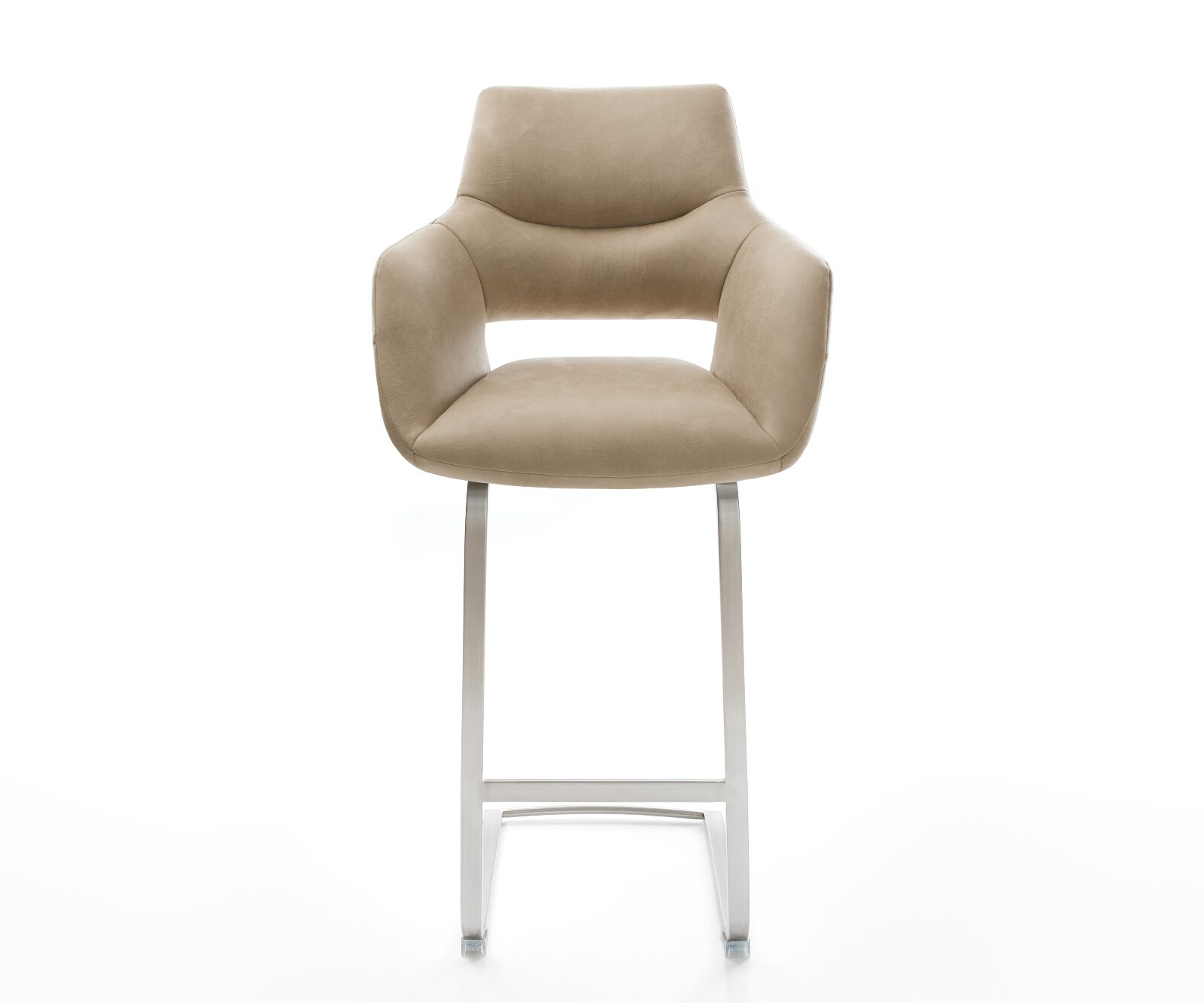Barstoel Yago-Flex Microvezel Beige Vintage Vrijkantelframe plat roestvrij staal Zilver Pocketvering 2