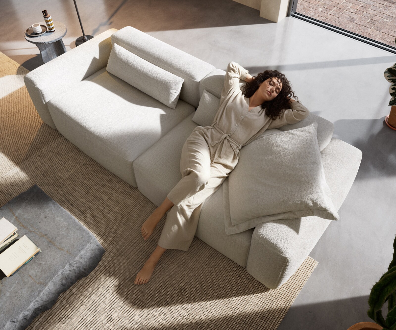 Grote bank Freestyle Pure 280x110 cm Bouclé zacht beige