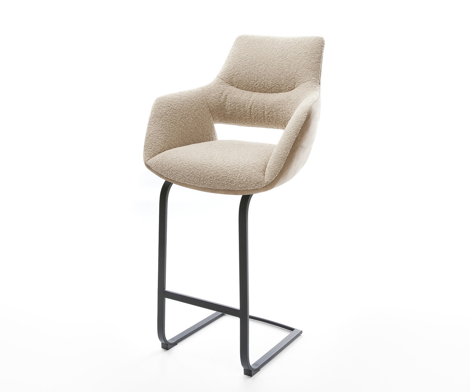 Barstoel Yago-Flex materiaalmix microvezel Mud / bouclé Mud vrijstaand vlak metaal zwart pocketvering 1