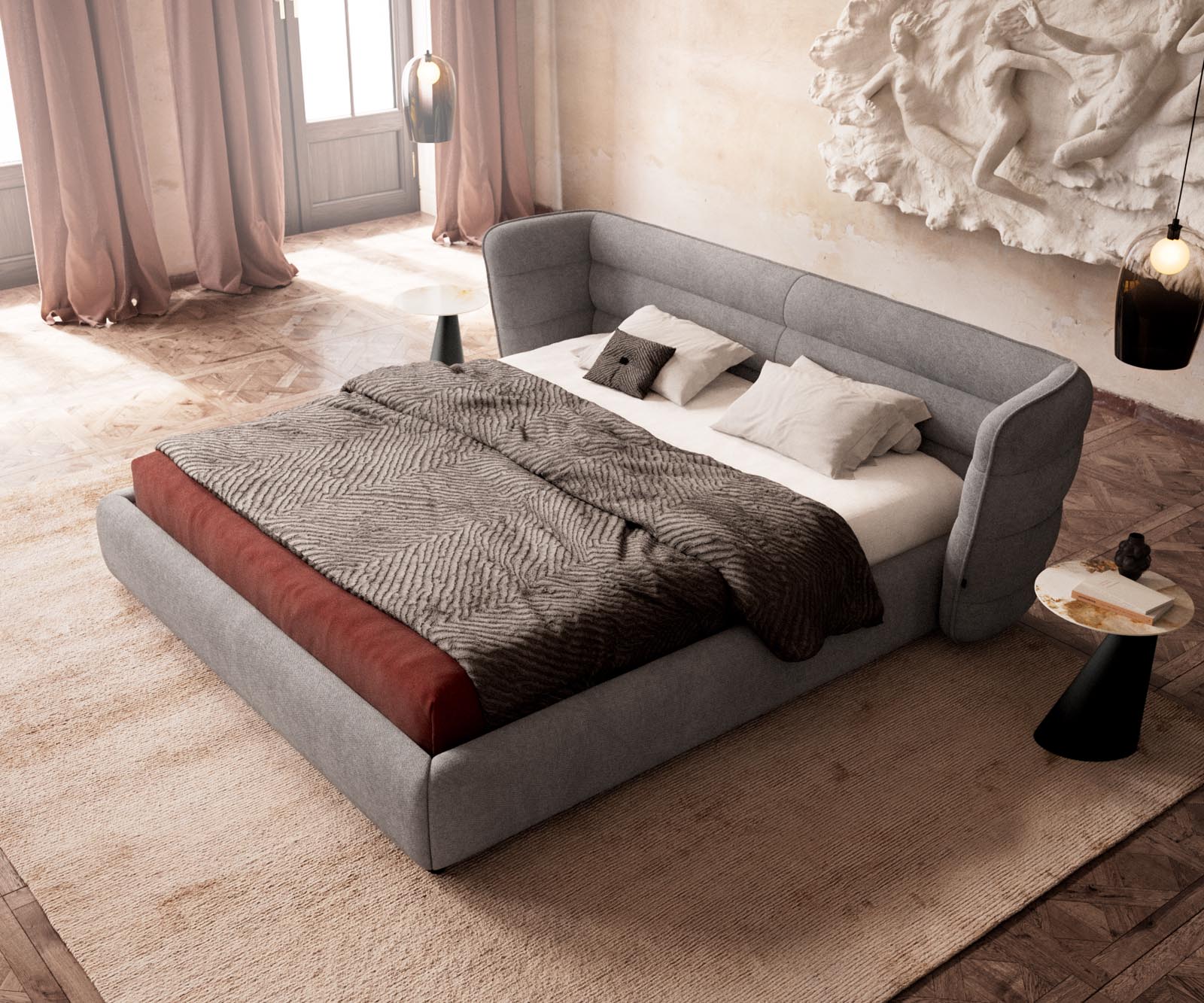 Gestoffeerd-bed Simea 180x200 cm microvezel grijs 3