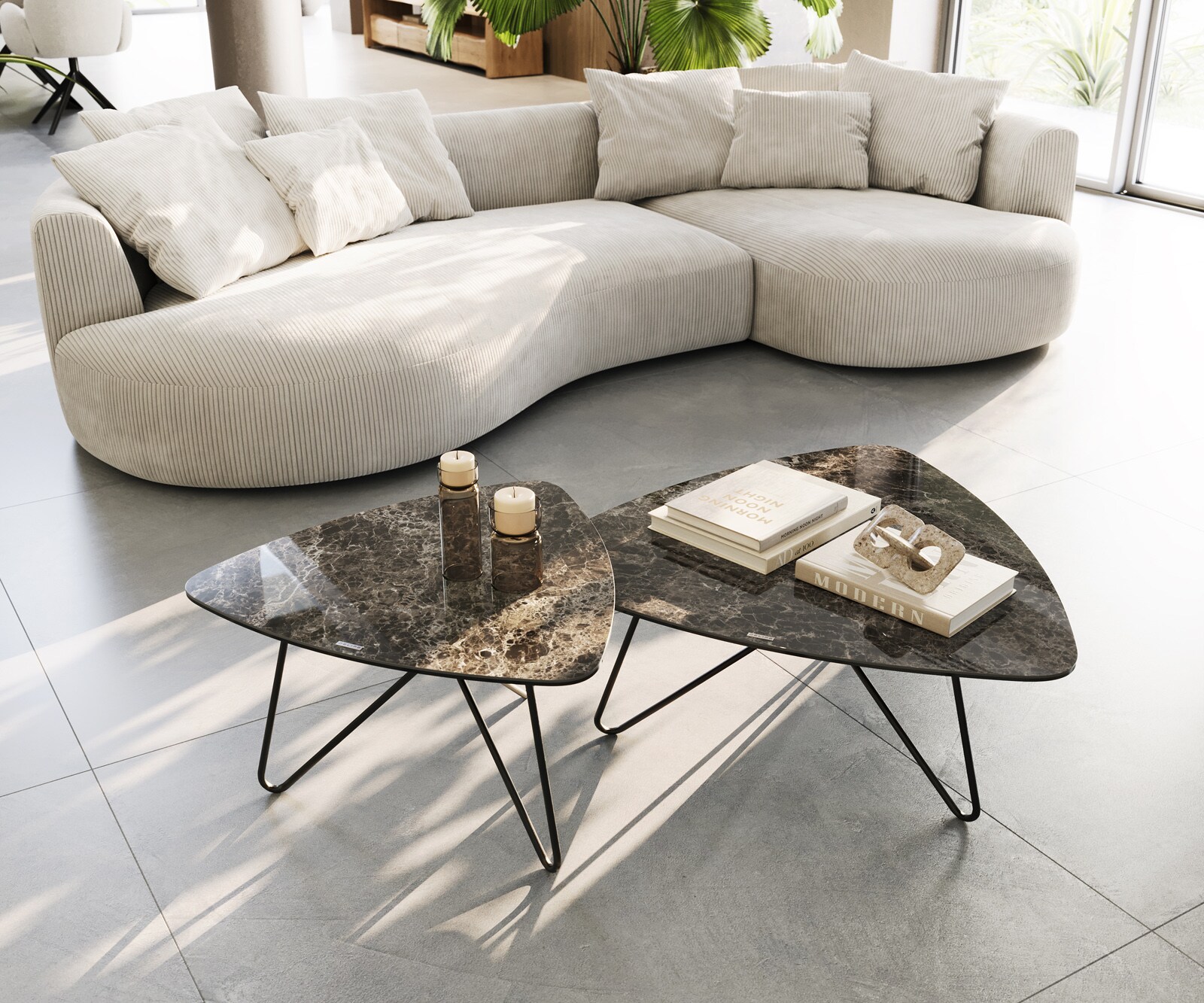Woonkamertafel Ekrem 65x65 cm keramiek Emperador extra Lucidato donkerbruin Hairpin metaal zwart 3