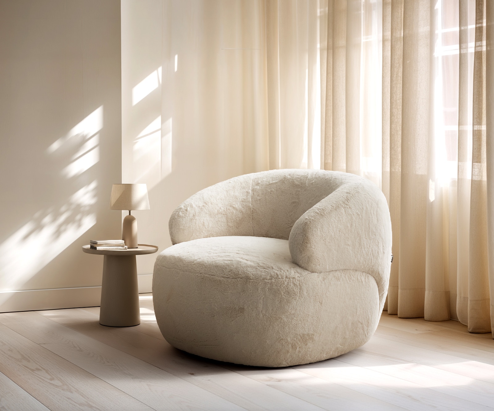 Fauteuil Nova 88x88 cm Pluche crème-wit 1