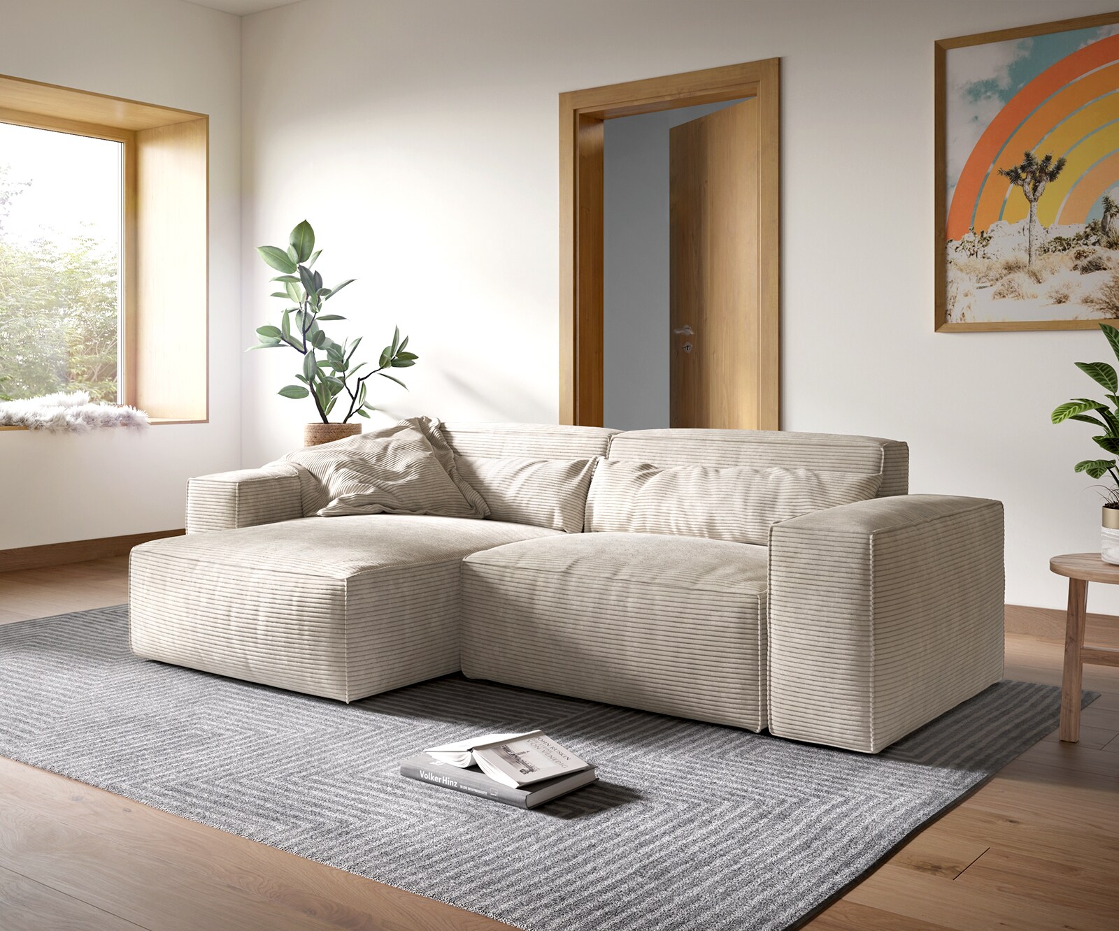 Hoekbank Sirpio XL 270x170 cm koord beige recamiere variabele