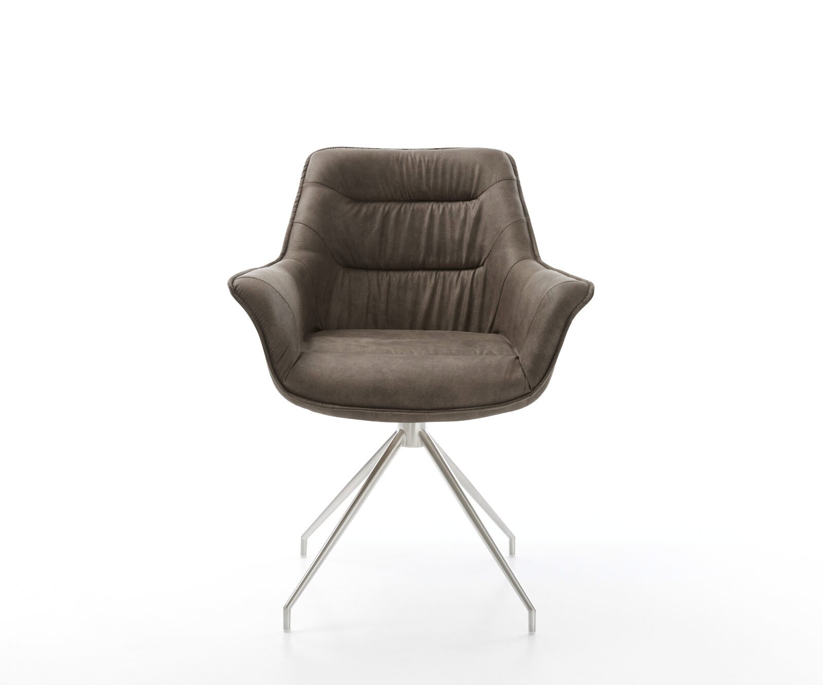 Eetkamerstoel Kaira-Flex microvelours taupe vintage kruisframe conisch roestvrij staal 1 Eetkamerstoel Kaira-Flex microvelours taupe vintage kruisframe conisch roestvrij staal 1