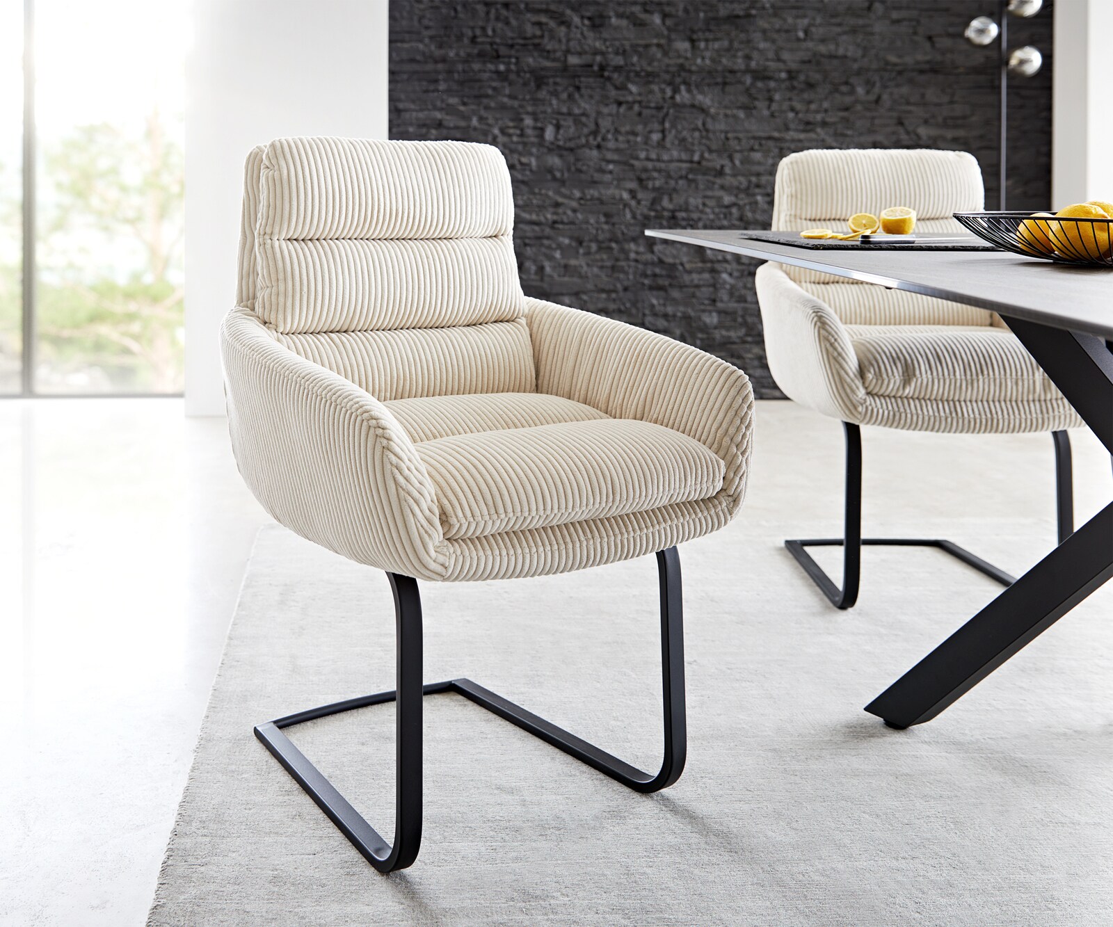Sledemodel Abelia-Flex met armleuning koord beige sledemodel vlak zwart