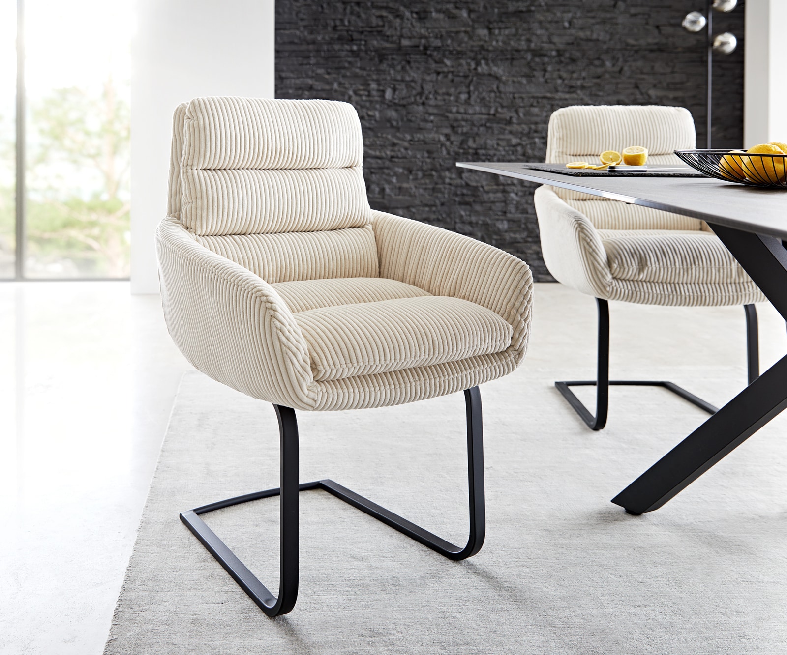 Sledemodel Abelia-Flex met armleuning koord beige sledemodel vlak zwart Sledemodel Abelia-Flex met armleuning koord beige sledemodel vlak zwart