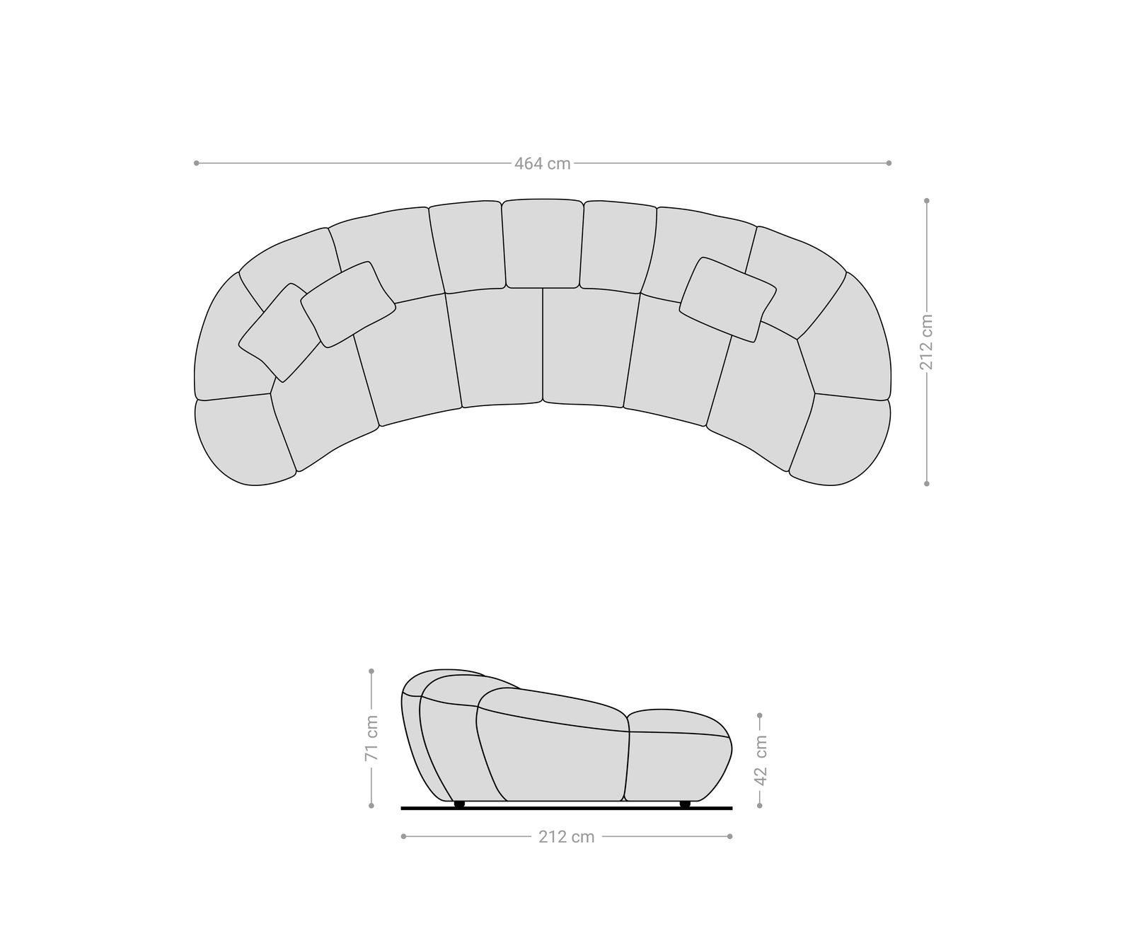 Bigsofa Lunna 470x210 cm Zachte grijze stof met structuur 3 kussens 8