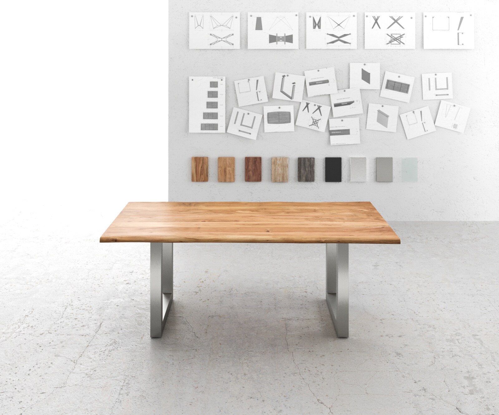 Eettafel Edge 200x100 acacia natuur roestvrijstaal breed Live-Edge 2