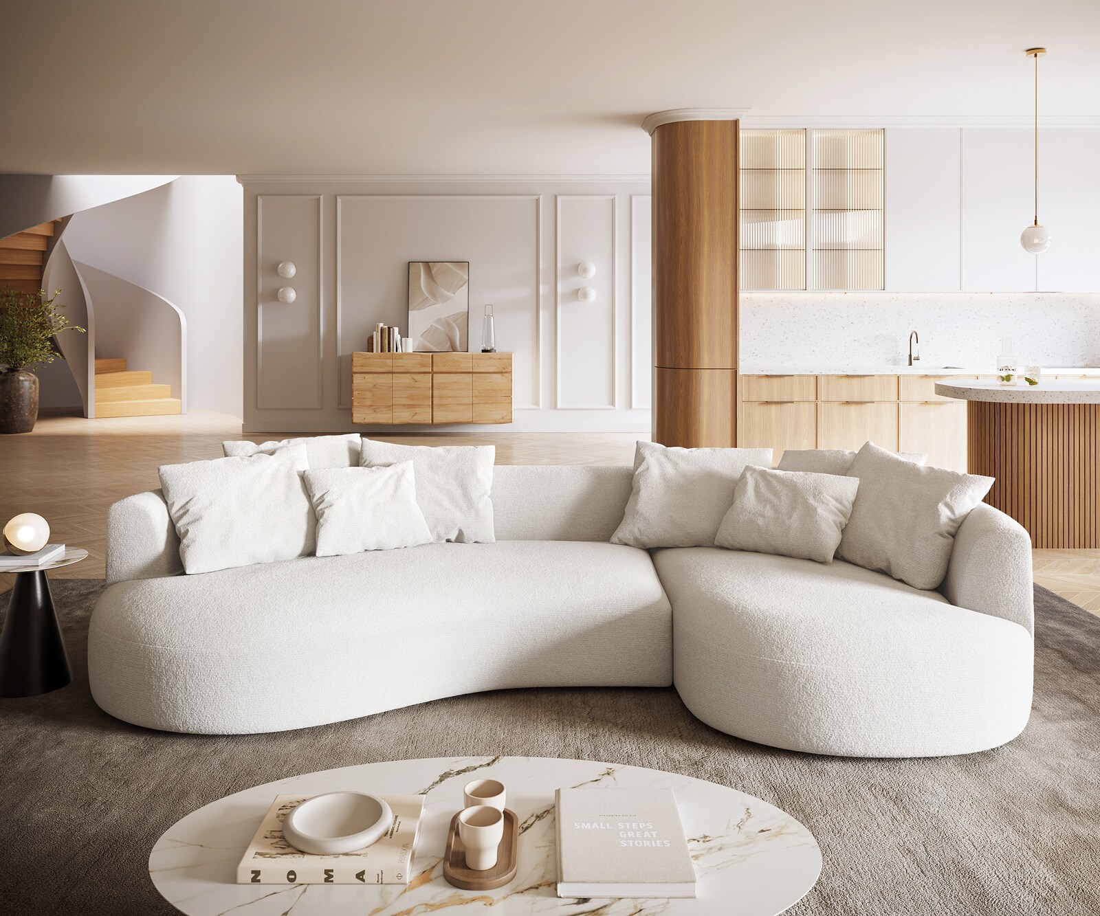 Big-Sofa Edina 330x170 cm Bouclé Soft Beige 1