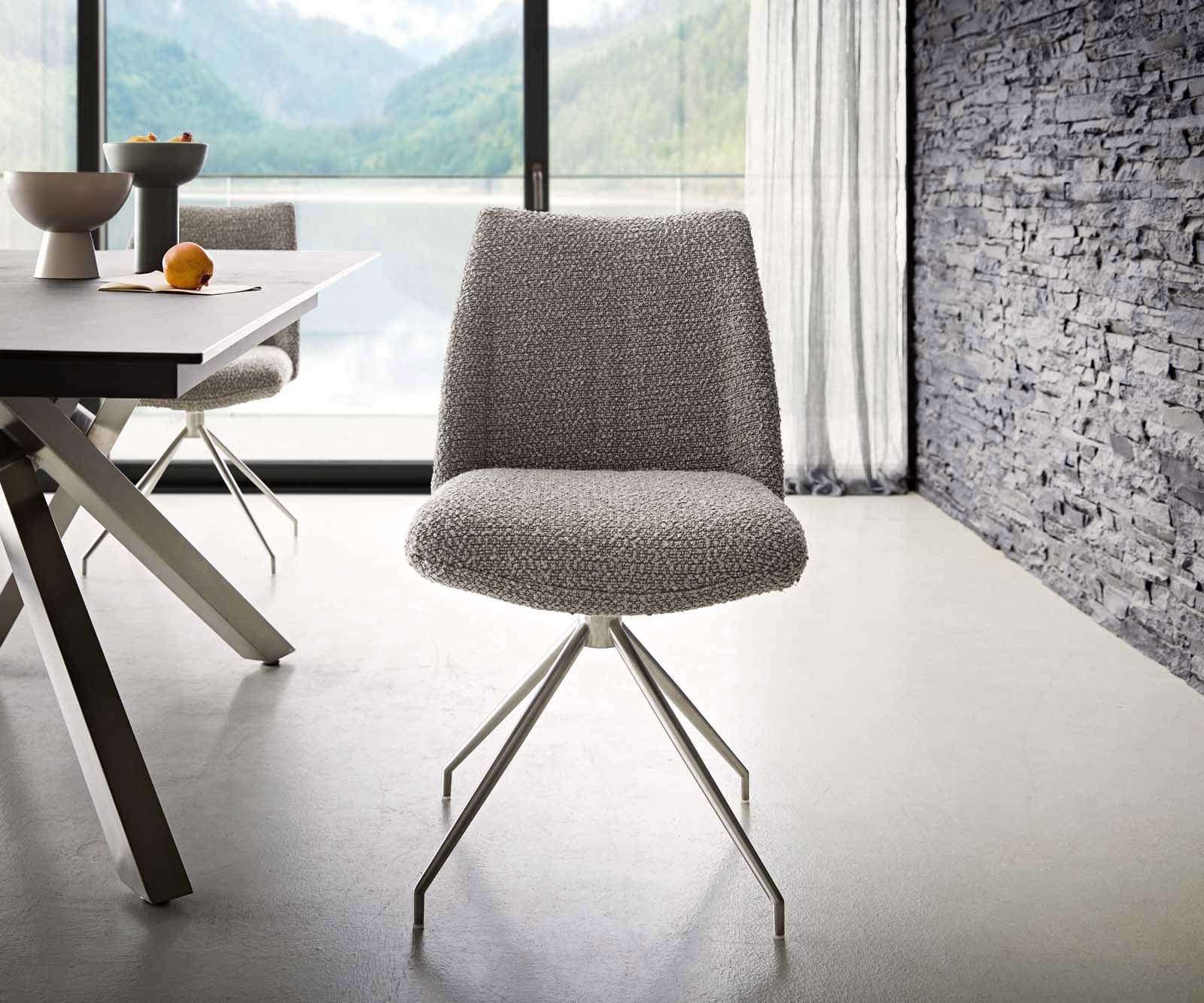 Draaistoel Elso-Flex bouclé zilver grijs kruisframe conisch roestvrij staal 180° draaibaar pocketveer kern 1 Draaistoel Elso-Flex bouclé zilver grijs kruisframe conisch roestvrij staal 180° draaibaar pocketveer kern 1